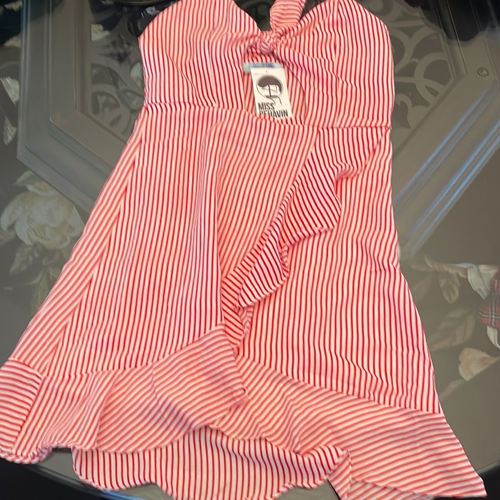 Red & white striped mini dress